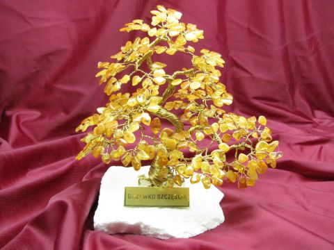 Drzewko szczcia bonsai z bursztynu jasnego