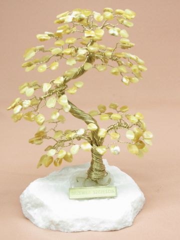 Drzewko szczcia bonsai z bursztynu mlecznego