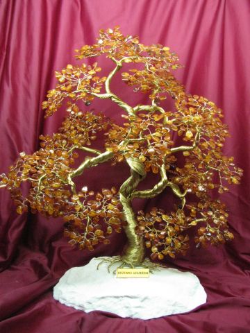 Drzewko szczcia bonsai z bursztynu koniakowego