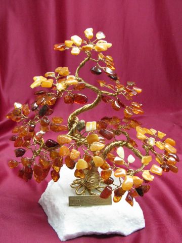 Drzewko szczcia bonsai z bursztynu